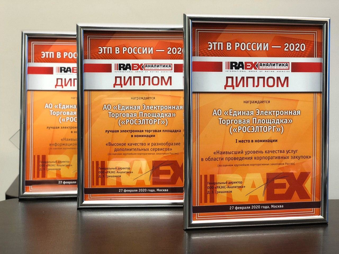 Дипломы Росэлторг за превосходство