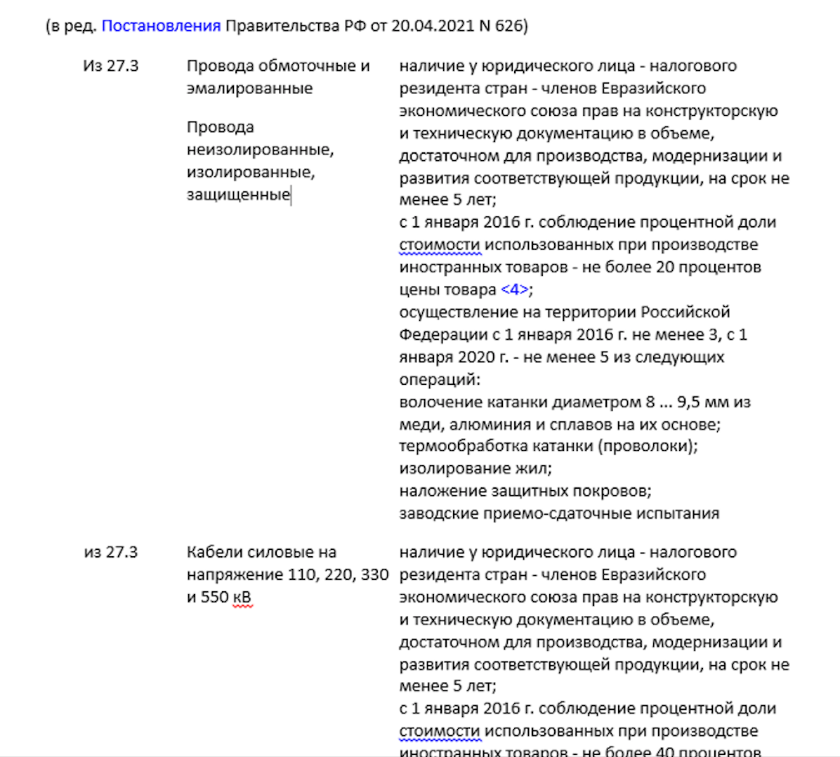 Выдержка из постановления правительства